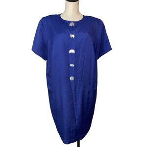 Evan Picone Vintage Mini Shirt Dress Animal Shape Buttons size 14W Crew Neck